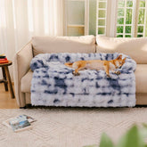 Funny Fuzzy pet fluffy couch cover shows sofa protection and cozy lounging for pets.