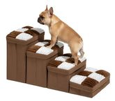 Funny Fuzzy dog stairs 4-step chessboard cushion for comfy climbs.