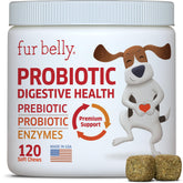 Fur Belly Probiotics dog chews closeup, tasty digestion support for dogs.