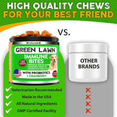 FURALAND dog urine lawn treatment shown on green turf to illustrate lawn burn management.