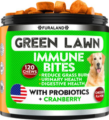 FURALAND Grass Burn Spot Chews bottle showing soft, tasty bites that support urinary balance and lawn health.