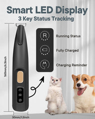 FURBONA paw trimmer operates quietly at 35 dB for anxious dogs.