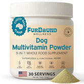 FurBound dog multivitamin powder scoop demonstrates easy daily nutrition for joints and digestion.
