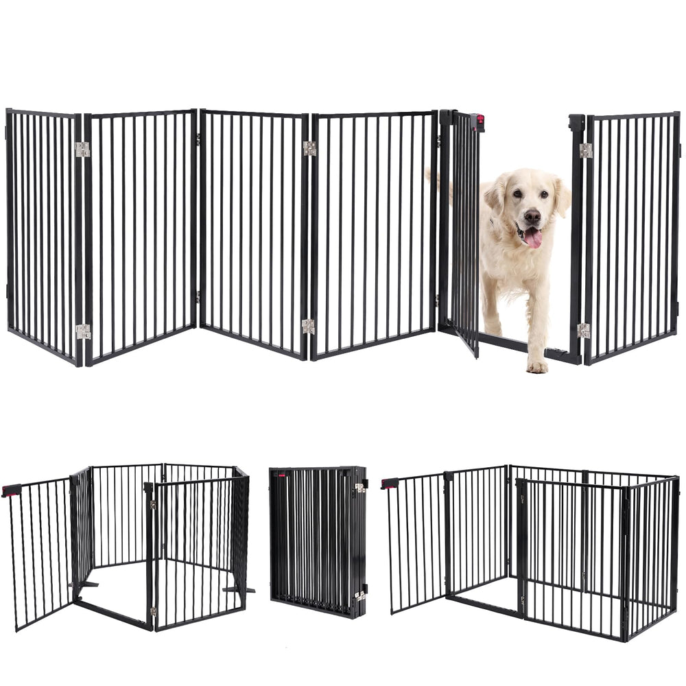 Furggis metal dog gate assembled to form a wide barrier for spacious rooms