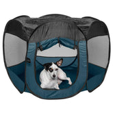 Furhaven Pop Up Playpen Sailor Blue Medium setup for quick outdoor play