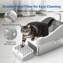 Furkid litterbox xl scoop attached for quick cleanup after use.