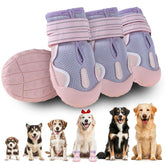 Furmate dog shoes pink-purple4 front view shows breathable mesh for hot-weather comfort.