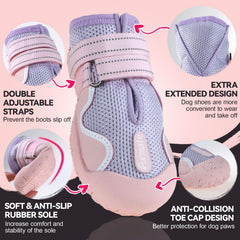 Furmate dog shoes side profile with adjustable reflective straps for secure nighttime walks.