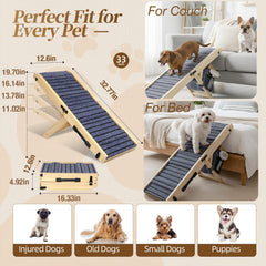FurnPulse wood dog ramp shows a 33-inch length for smooth, low-stress climbing.