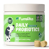 Furrolika Probiotics for Dogs bottle pouring shows beef-flavored soft chews.