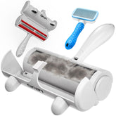 Furry Fun 2-in-1 pet hair remover roller removes fur from a sofa quickly.