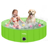 Furrybaby dog pool foldable green shows portable design for outdoor travel and easy storage.