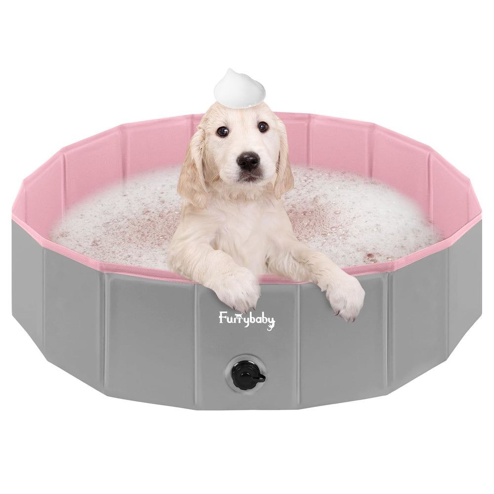 Furrybaby dog pool foldable setup shows portable, easy-to-carry fun for pets and kids.