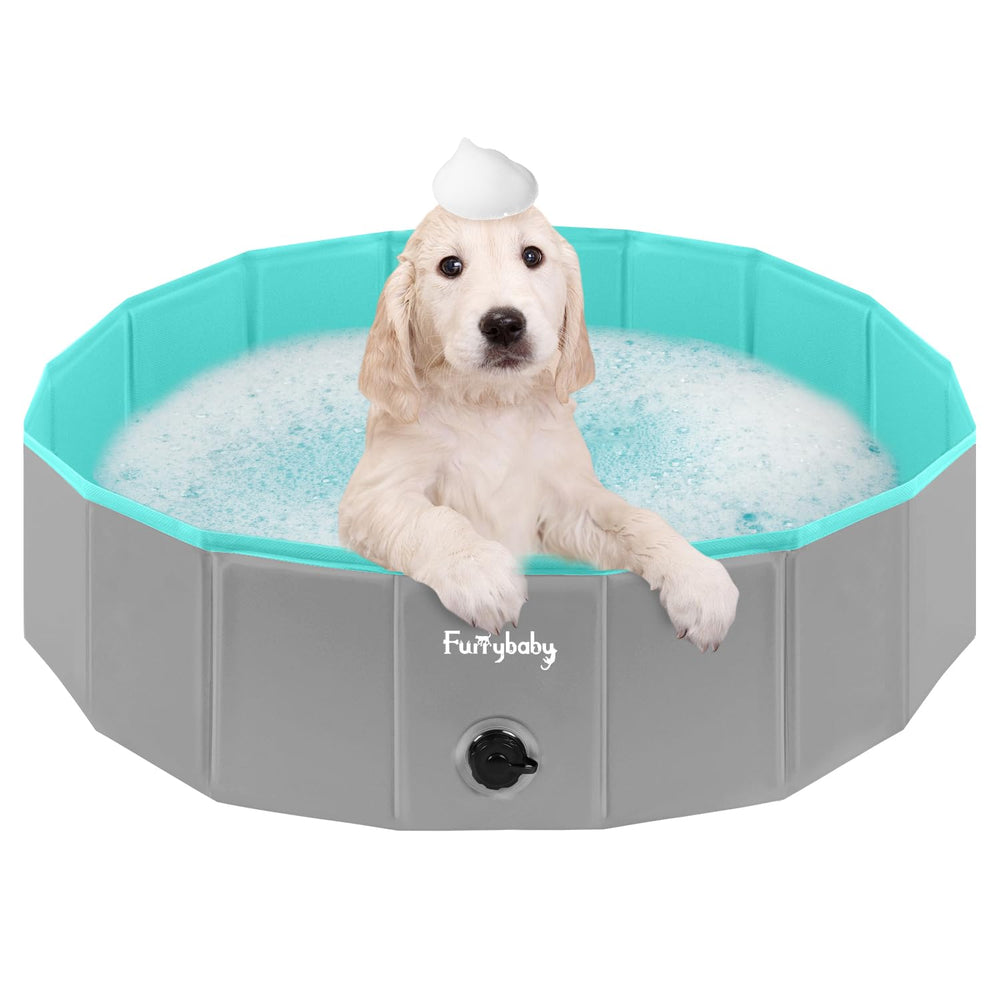 Furrybaby foldable dog pool - side view grey showing stable MDF walls for play
