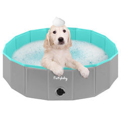 Furrybaby foldable dog pool - side view grey showing stable MDF walls for play