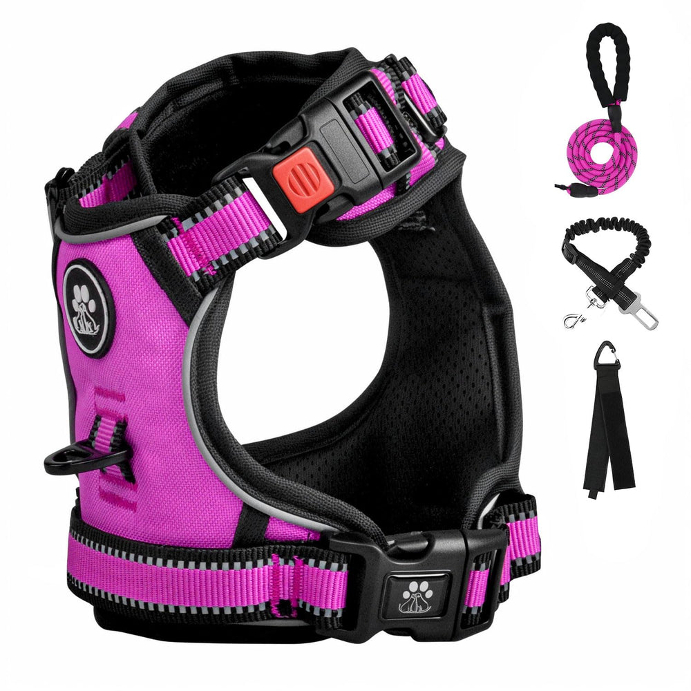 FURRYFECTION Rose XL harness front-view with reflective straps for safer night walks.