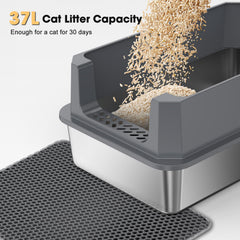 FURTIME stainless-steel litter box anti-leak lock contains urine for less mess.