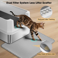 FURTIME stainless-steel litter box inside view showing roomy space for large cats.