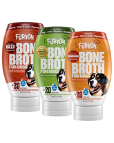 Furvor beef-chicken-mobility bone broth packaging signals human-grade quality and value.