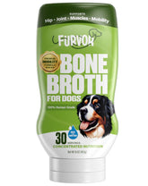 Furvor Beef Mobility Bone Broth Bottle highlights joint-supporting premium dog supplement.