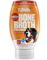 Furvor Chicken Bone Broth for Dogs in a bowl boosts mealtime flavor and hydration.