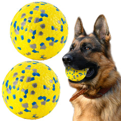 FUSOTO dog ball yellow front view, high-contrast visibility for easier pickup during fetch.