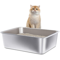 FUTAM stainless steel litter box front view showing durable metal and easy-clean surface.