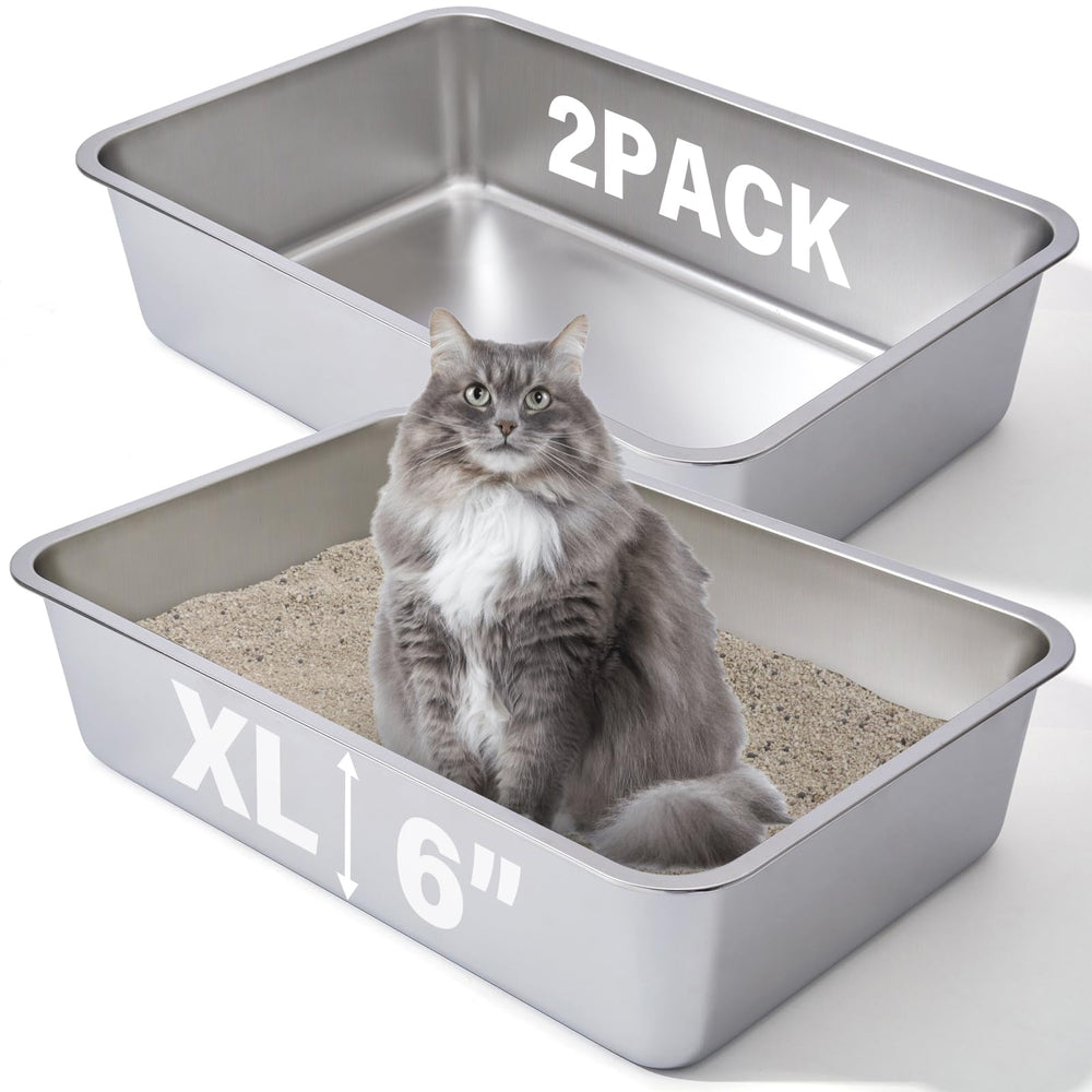 FUTAM stainless steel litter box pack outer view highlights spacious two-box setup for easier cleaning