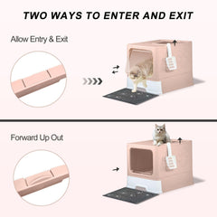 Fuxopo Upgrade Portable Litter Box anti spill mat protects floors.
