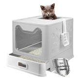 Fuxopo Upgrade Portable Litter Box front view, top-entry design for easy access and mess reduction.