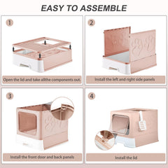 Fuxopo Upgrade Portable Litter Box front view shows deep tray and leak reduction.