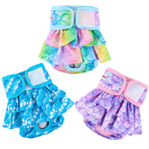 Fuz Bigaza dog diapers mermaid pattern on a calm female dog for heat management