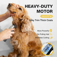 FuzzyFix dog clippers with quiet motor reduces pet stress during trimming.