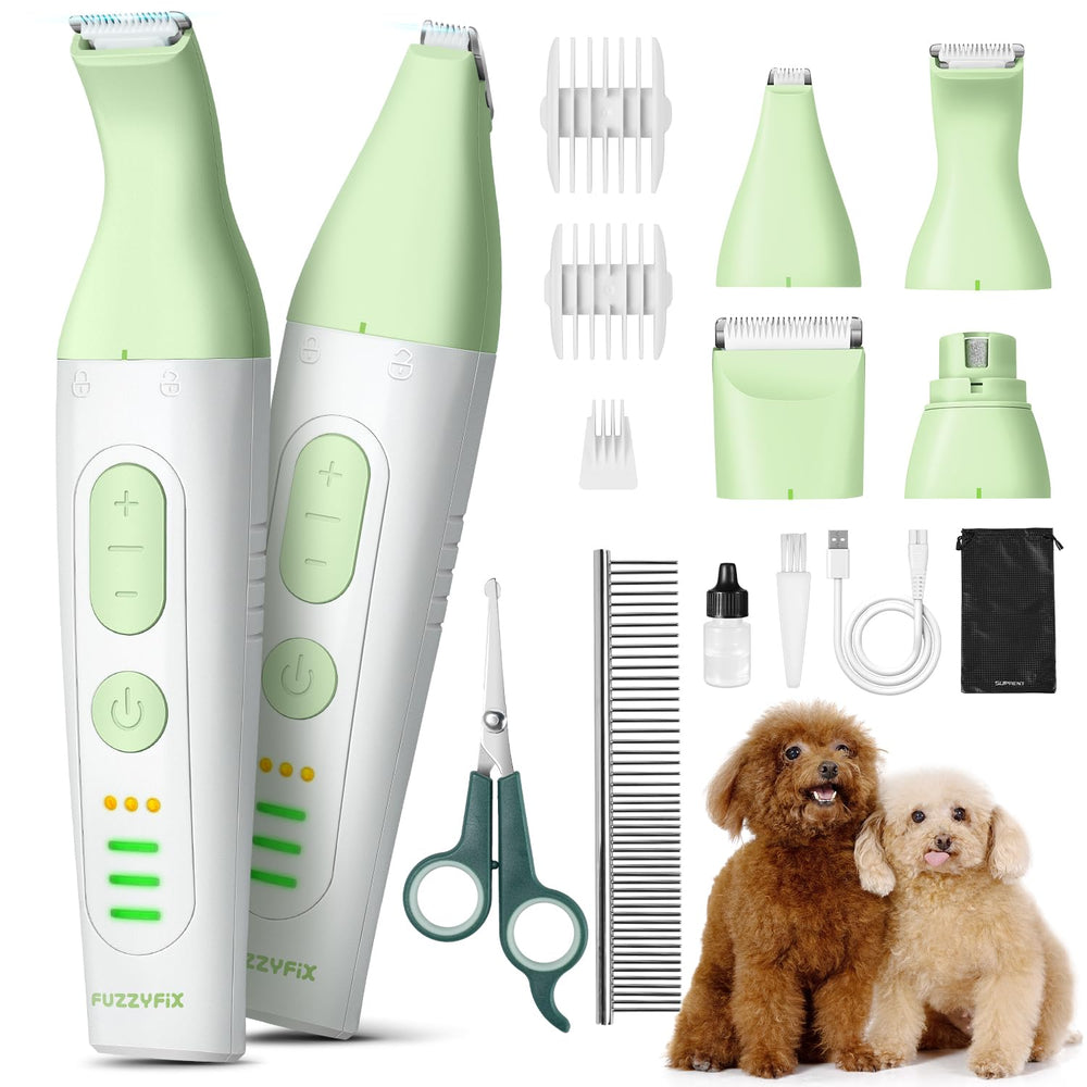 FuzzyFix grooming-kit-package-shot shows comprehensive tools for home grooming.