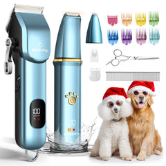 FuzzyFix dog grooming kit packaging reveals a comprehensive toolset for efficient home grooming.