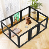 FXW AuraSpace acrylic dog playpen closeup with black panels for safe indoor play.