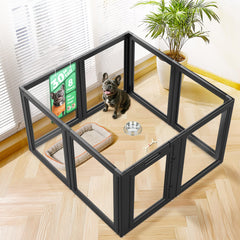 FXW AuraSpace dog playpen overview showing eight-panel setup for versatile indoor space