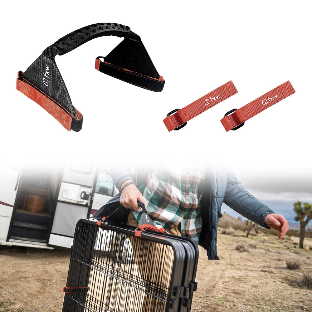 FXW Easy-Carry Straps handle facilitates RV-to-campsite transport of the dog playpen.