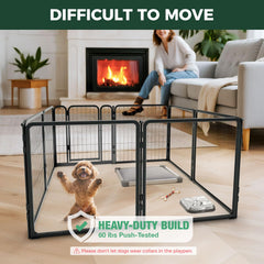 FXW Pawadise clear acrylic panels provide visibility for calm, monitored puppy play