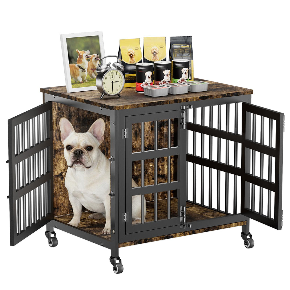 FZGhome 27inch dog crate furniture with wheels for easy mobility.