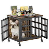 FZGhome 27inch dog crate furniture with wheels for easy mobility.