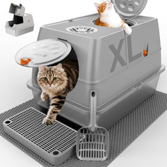 FZGhome XL stainless steel litter box with lid, front view—top-entry privacy.