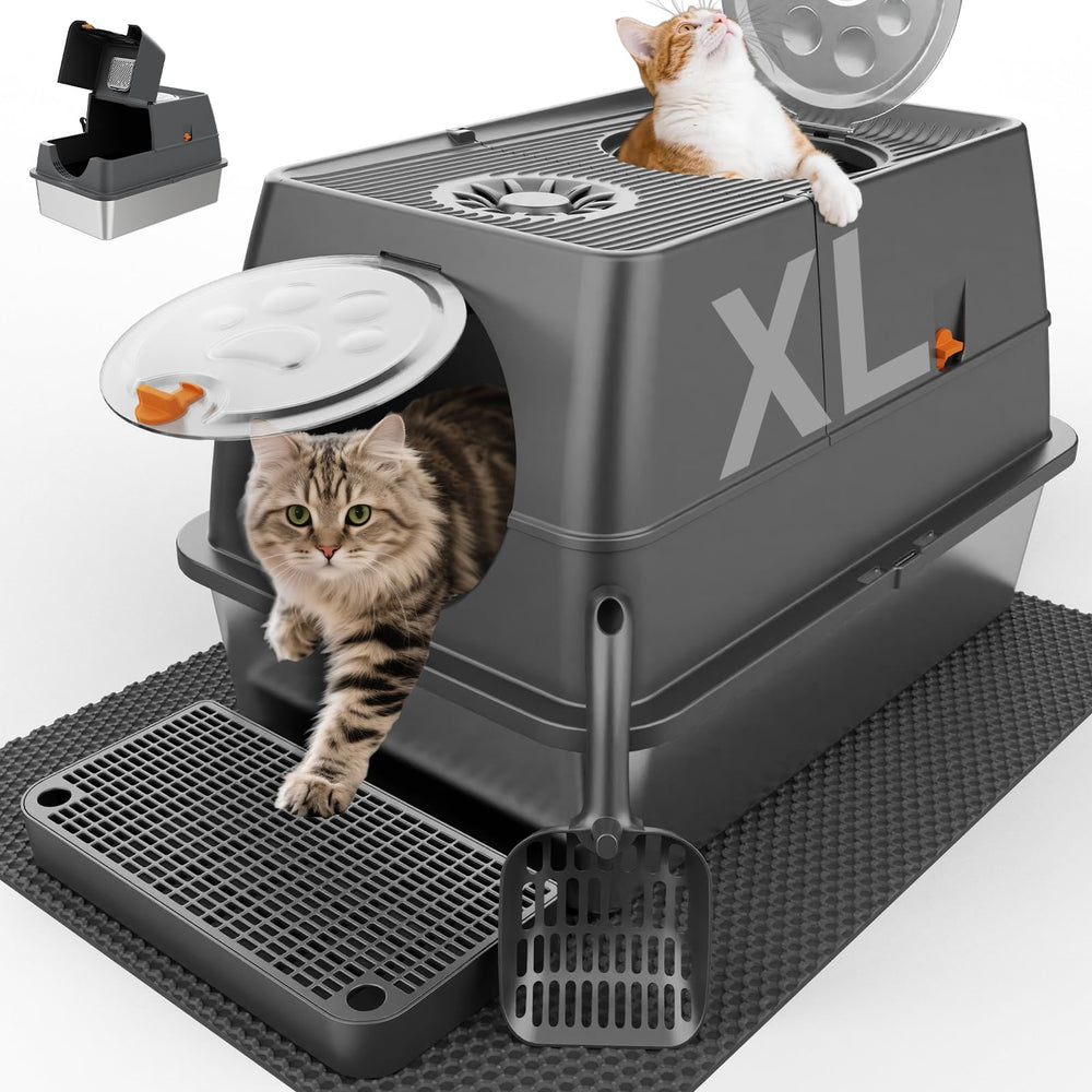 FZGhome stainless steel litter box with lid in XL offers roomy space for big cats with privacy