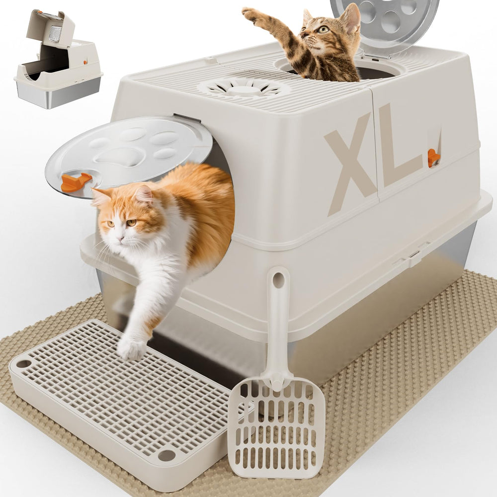 FZGhome stainless steel XL litter box with lid offers privacy and containment for big cats.