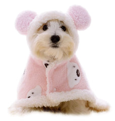 GabeFish dog winter coat with hat pink small front view, cozy warmth for chilly walks