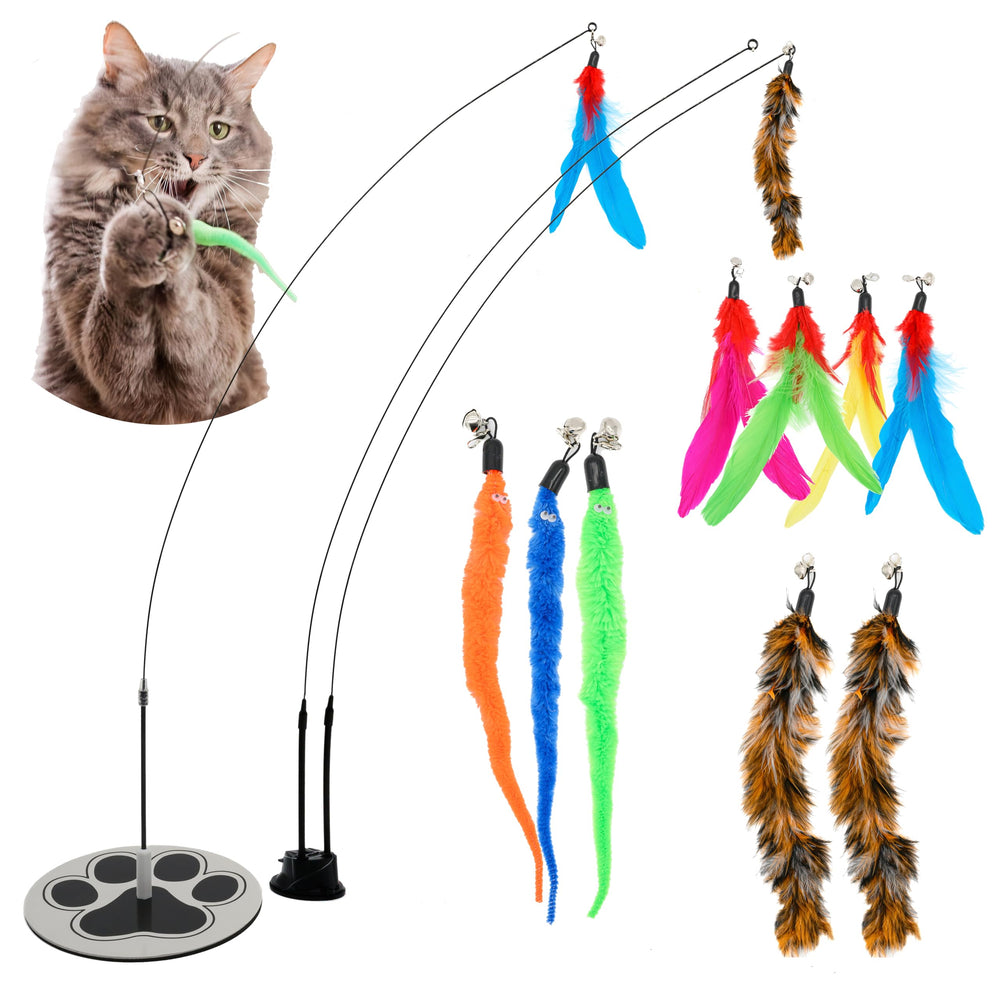 GADGETSOLOGY suction cup cat wand with feather attachments for engaging indoor cat play.