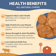 Gaines Family Farmstead turkey tendon chips dog chewing illustrates a rawhide-free alternative chew