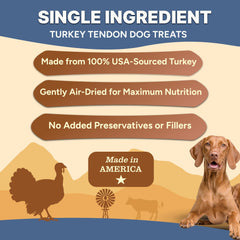 Gaines Family Farmstead turkey tendon chips open bag shows crunchy, air-dried texture for training rewards
