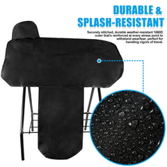 GAITWIN saddle cover side view with elastic corner strap for full-size saddles.