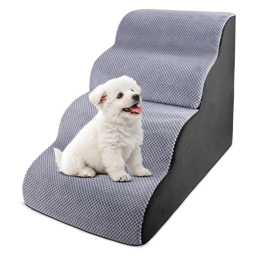 Galleyby 4 Steps Pet Stairs curved design offers gentle bed access for small dogs.